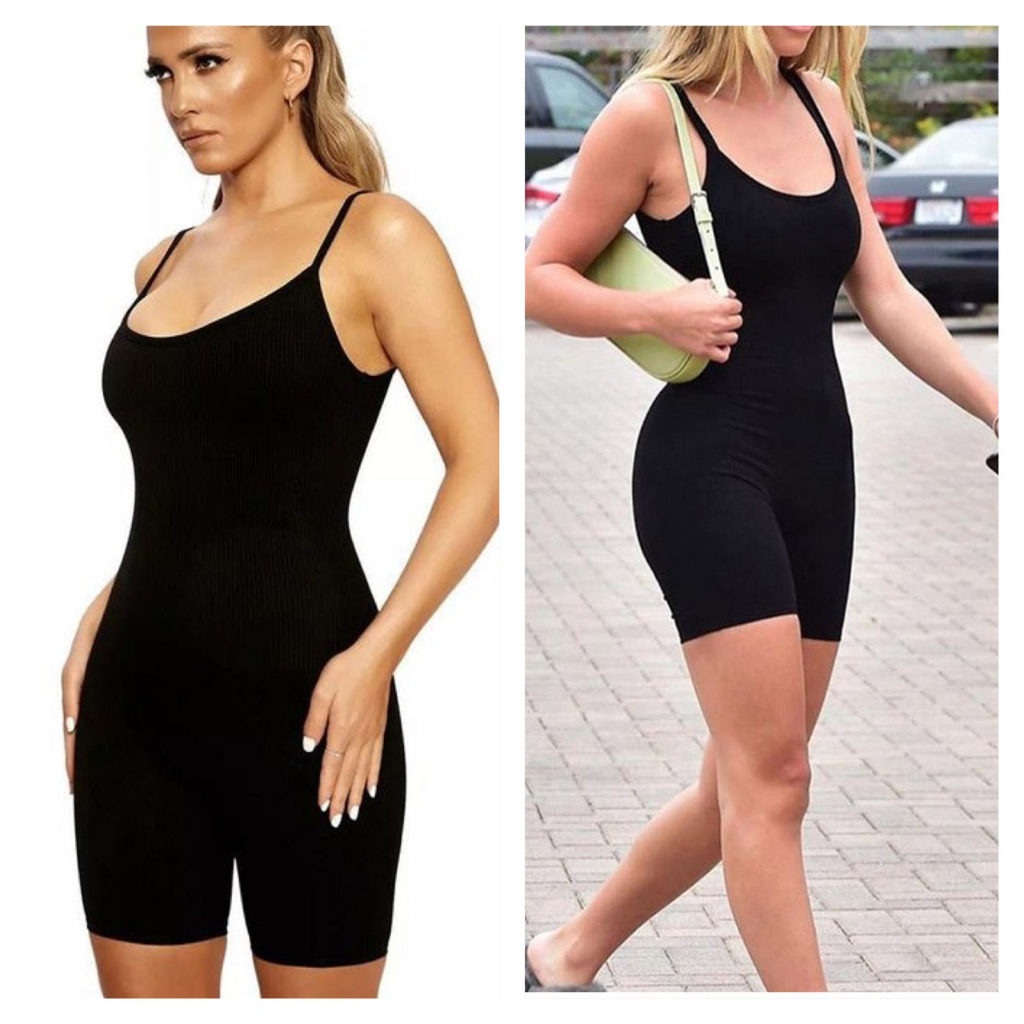Jumpsuits, Playsuit hai dây dáng ôm cotton co giãn vnxk- Áo liền quần dáng ngắn vnxk