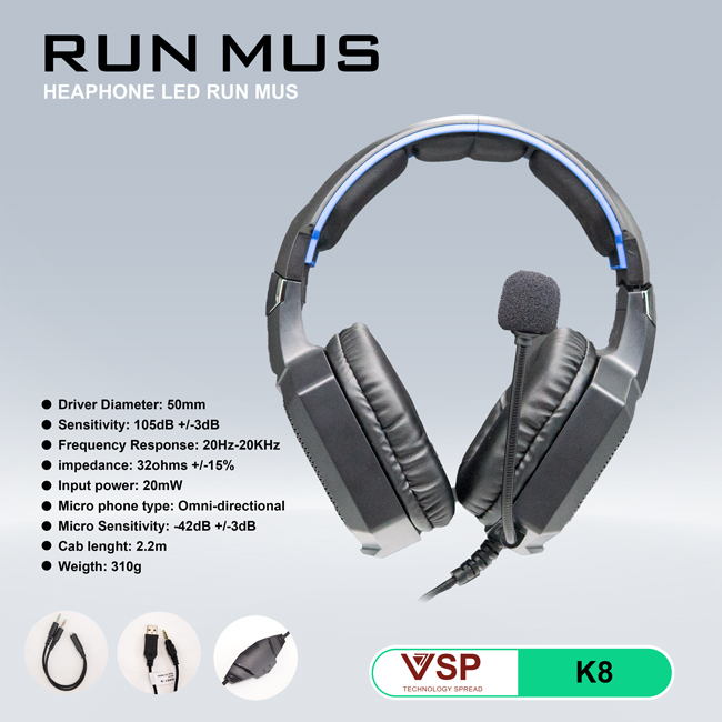 Tai Nghe Gaming K8 GUNMUS LED NEW BH 6 THÁNG Tai nghe gaming