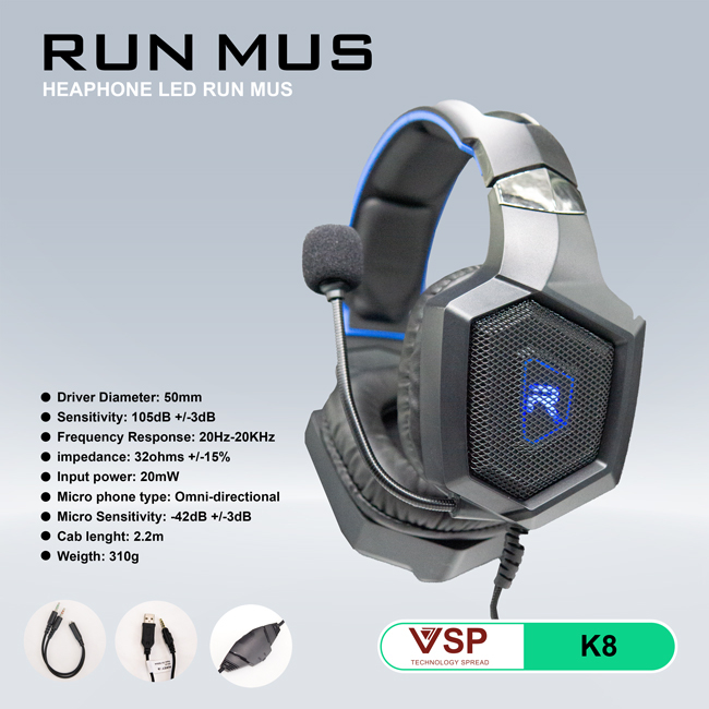 Tai Nghe Gaming K8 GUNMUS LED NEW BH 6 THÁNG Tai nghe gaming