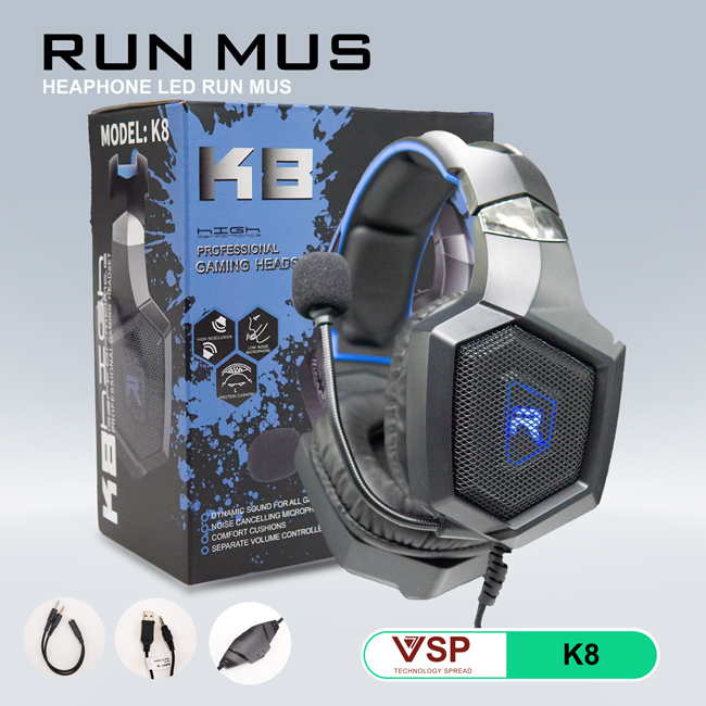 Tai Nghe Gaming K8 GUNMUS LED NEW BH 6 THÁNG Tai nghe gaming