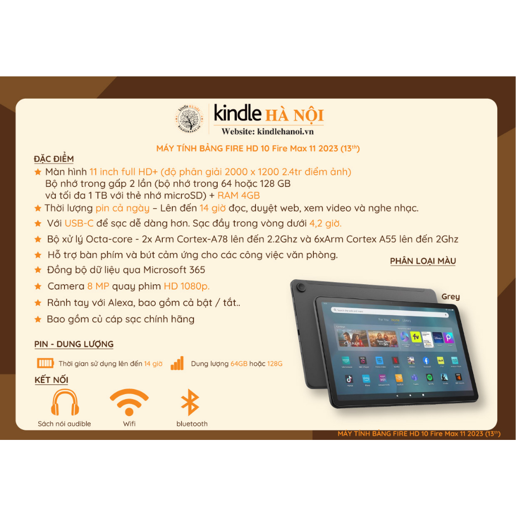 NEWSEAL 100% | Máy tính bảng Kindle Fire MAX 11 13th 2023 chính hãng nhập khẩu USA, Japan