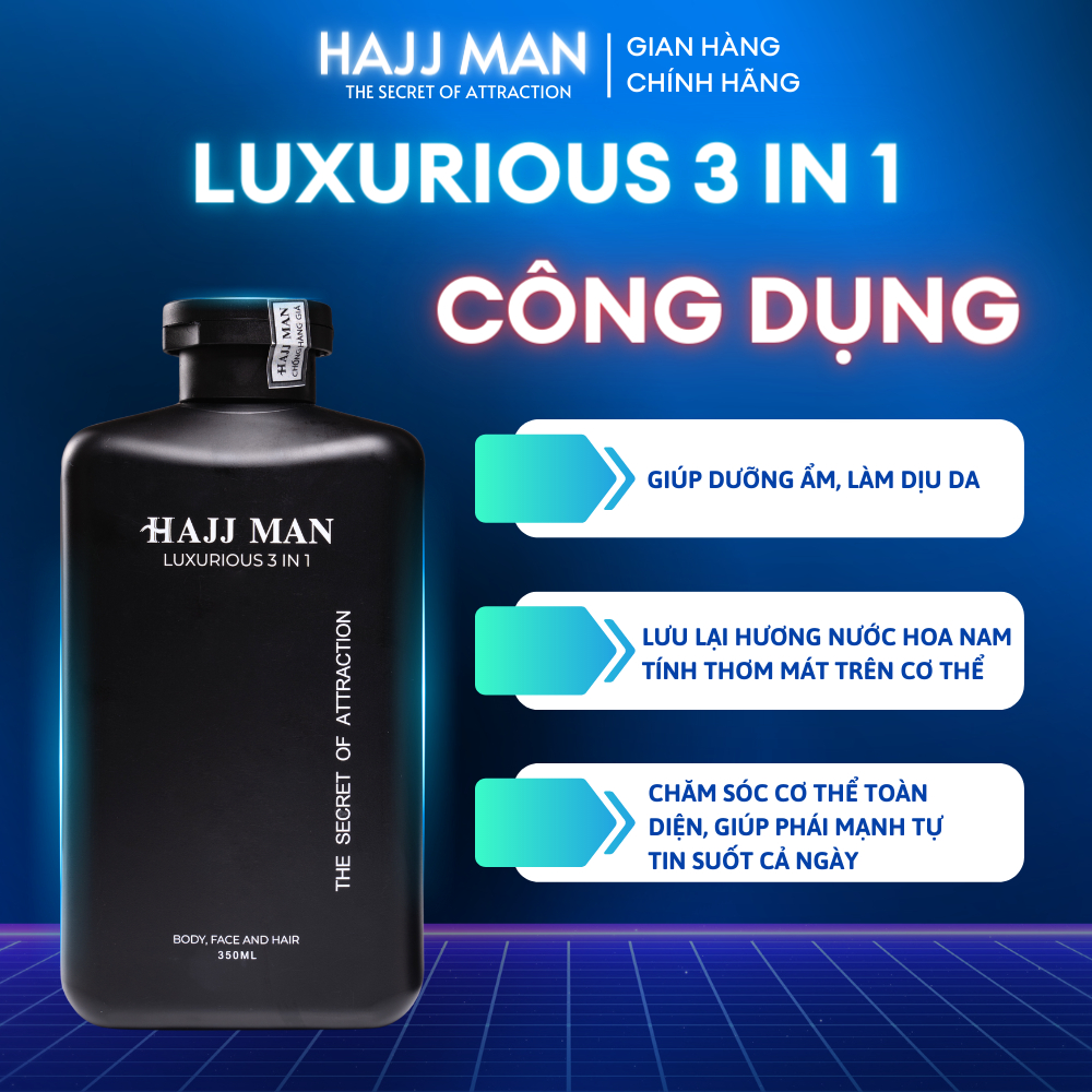 Bộ quà tặng nam - Sữa tắm gội 3 in 1 350ml & Sữa rửa mặt 100ml & Dung dịch vệ sinh nam hương nước hoa cao cấp HAJJ MAN