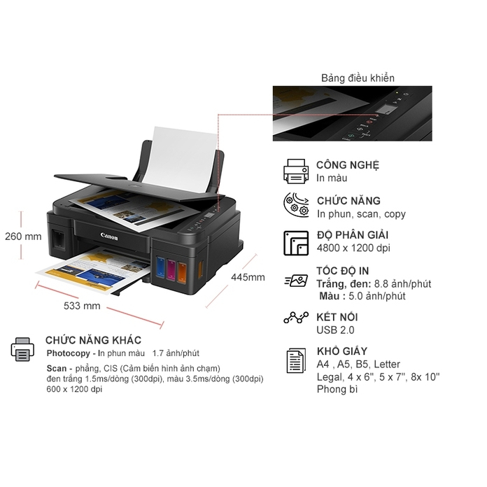 Máy in đa năng canon G2010 (in màu, scan, copy)