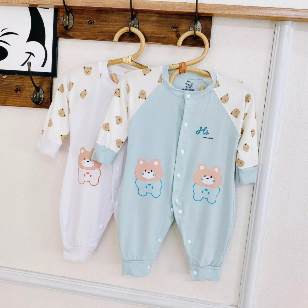 Body dài tay cài giữa vải thun mỏng mềm mịn cho bé 0-9m Hàng Sẵn