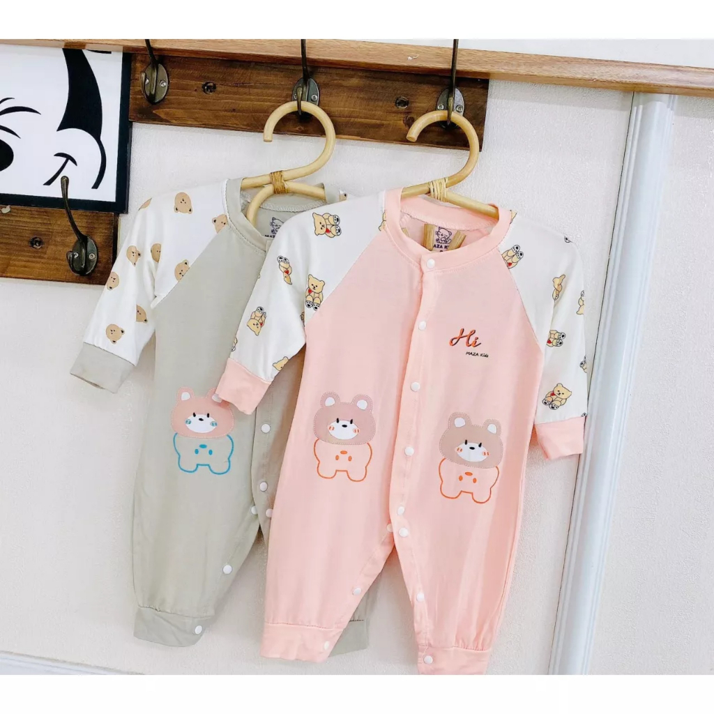 Body dài tay cài giữa vải thun mỏng mềm mịn cho bé 0-9m Hàng Sẵn