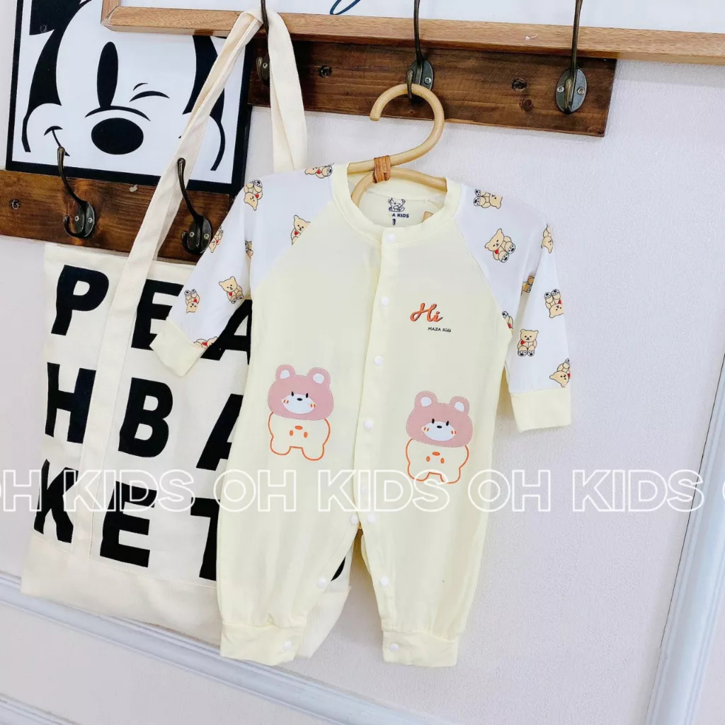 Body dài tay cài giữa vải thun mỏng mềm mịn cho bé 0-9m Hàng Sẵn
