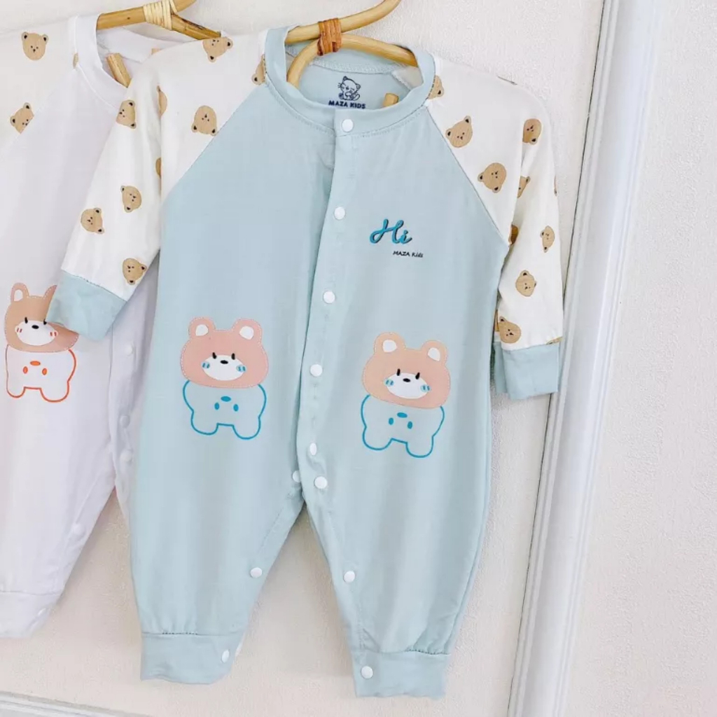 Body dài tay cài giữa vải thun mỏng mềm mịn cho bé 0-9m Hàng Sẵn
