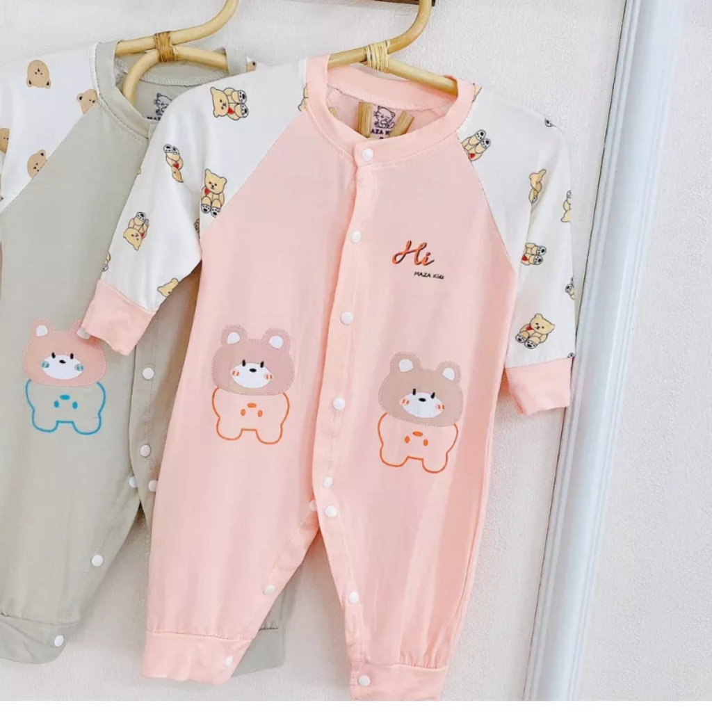 Body dài tay cài giữa vải thun mỏng mềm mịn cho bé 0-9m Hàng Sẵn
