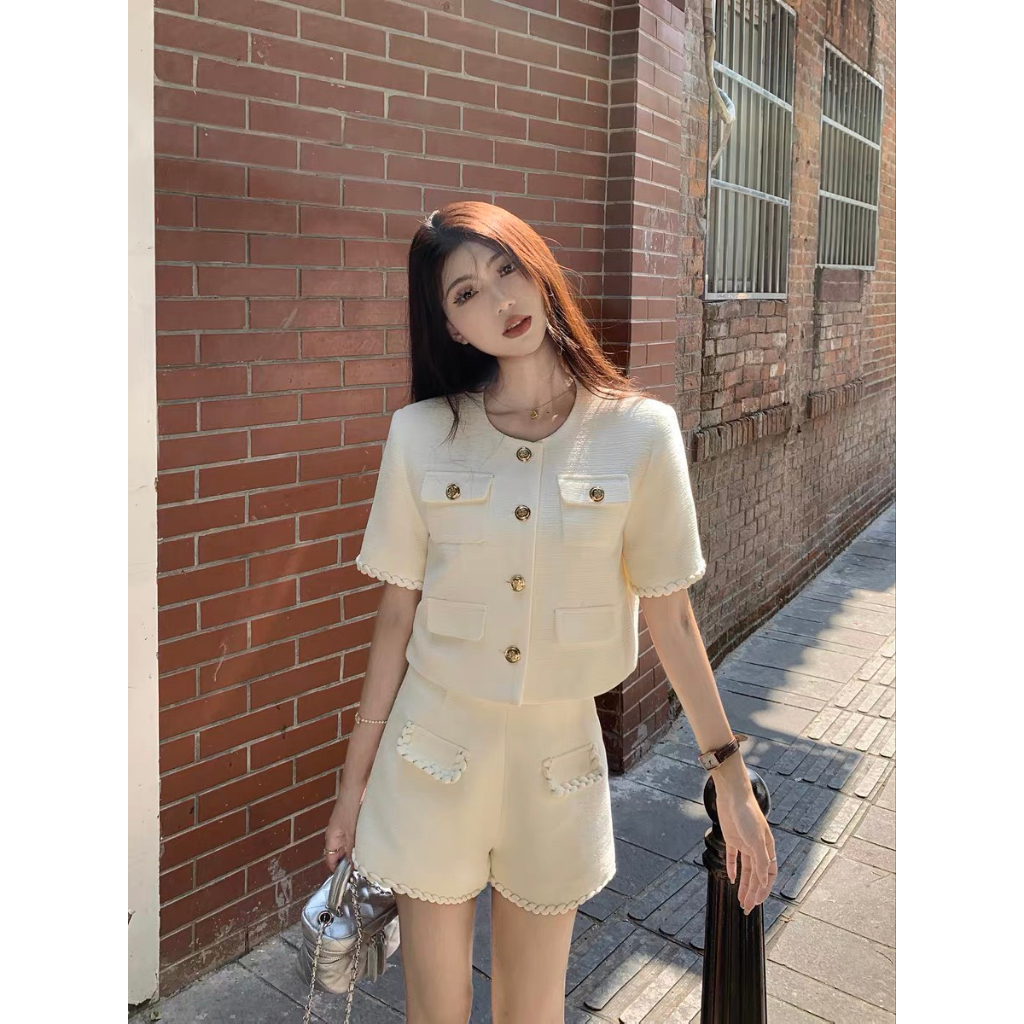 Set Áo Cộc Quần Dạ Tweed Phong Cách Hàn Quốc