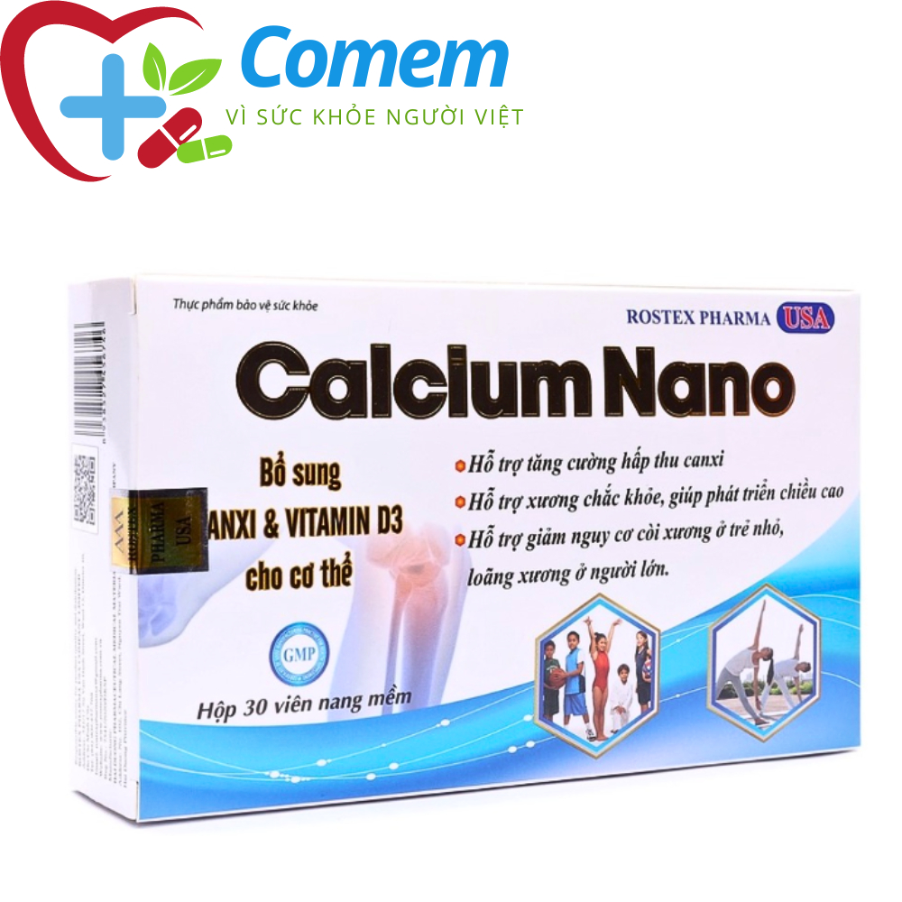 Calcium Nano bổ sung canxi, vitamin D3 tăng chiều cao - 30 viên [Calcium Nano Xanh dương]