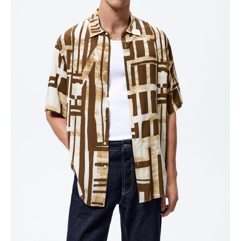 Áo sơ mi ngắn tay Zara authentic GEOMETRIC PRINT size S