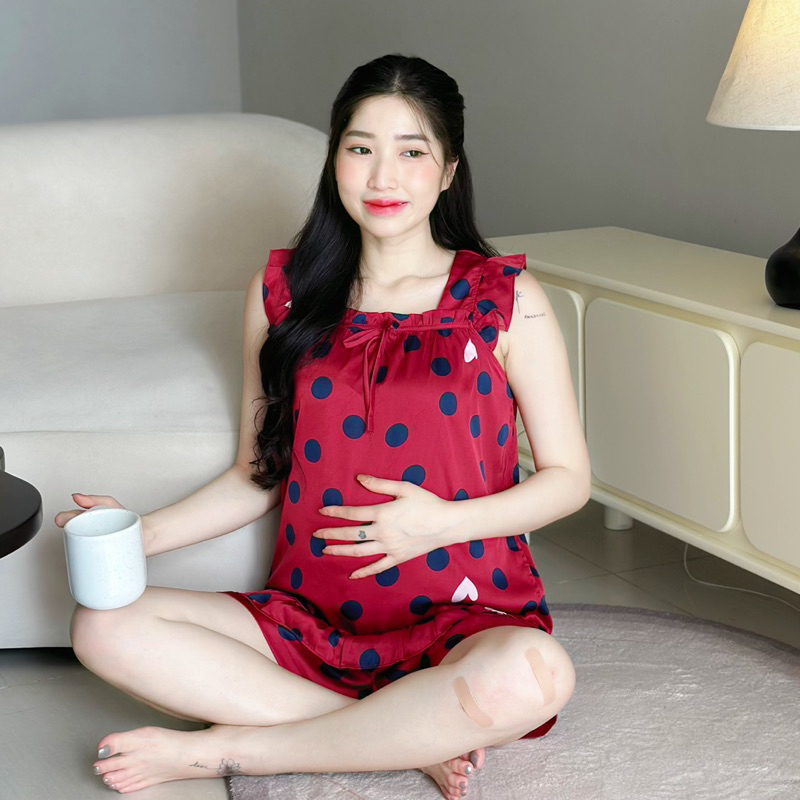 EVERMOM I Đồ bộ lụa bầu sát nách bèo vai