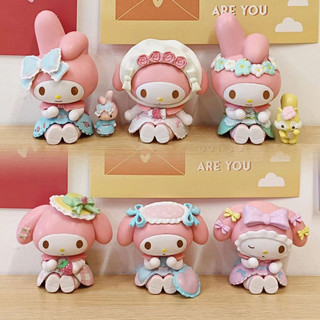 Mô hình mini size 6-8cm trang trí bàn học bánh kem hoạt hình Sanrio Melody tiệc trà dễ thương
