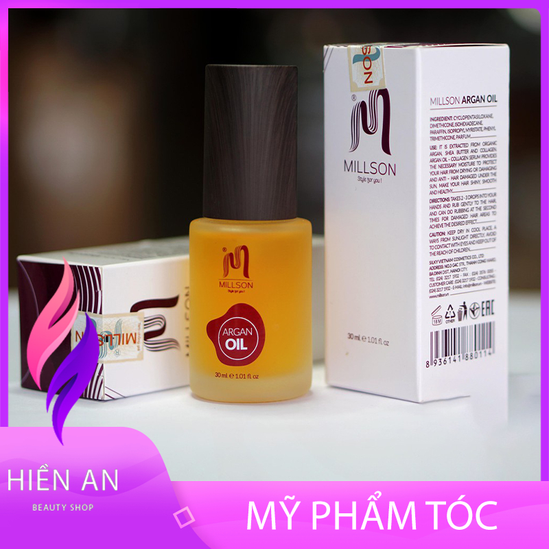 Tinh dầu dưỡng tóc phục hồi tóc hư tổn Millson Argan Oil 30ml, serum tinh chất chăm sóc tóc khô xơ uốn nhuộm duỗi