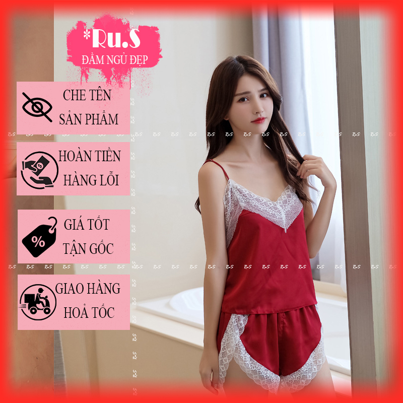 Đồ bộ đẹp - Bộ ngủ lụa satin Phối ren
