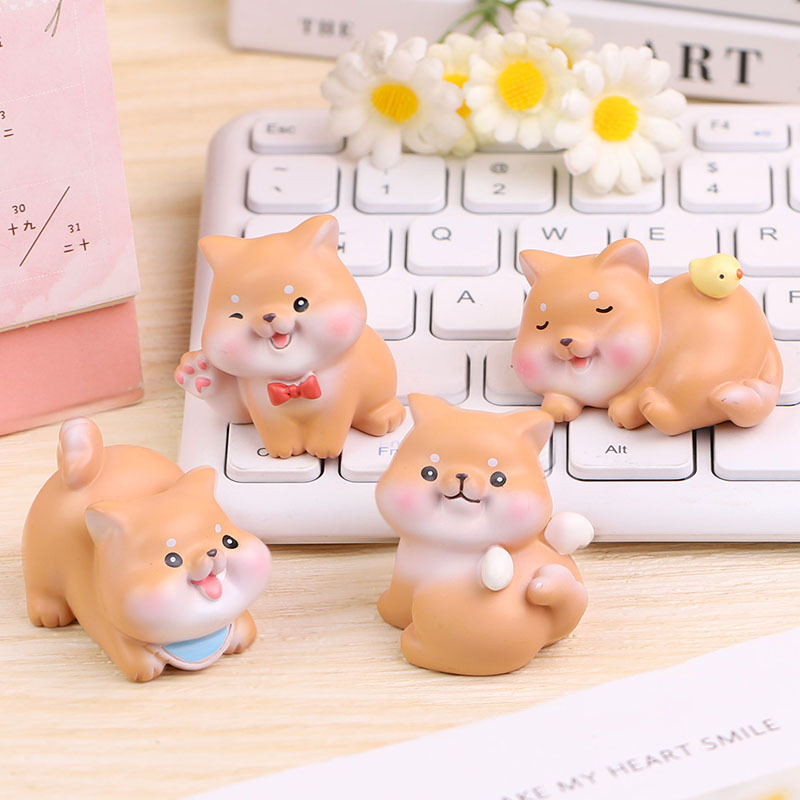 Quà tặng phụ kiện trang trí, tượng mô hình thạch cao để bàn hình cún con mini Shiba A Phì Đáng Yêu