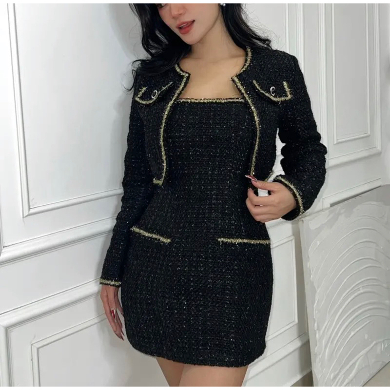 Set váy dạ tweed kèm áo khoác ngoài