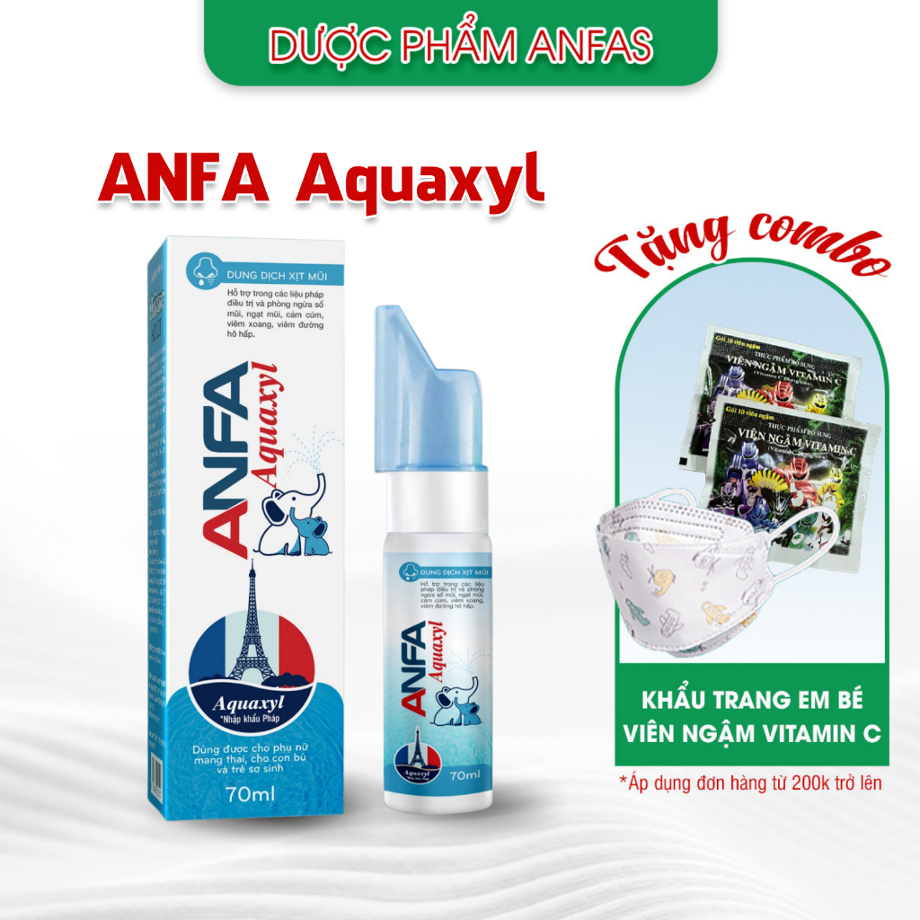 Xịt mũi Aquaxyl Anfas (lọ 70ml) phòng ngừa sổ mũi, ngạt mũi và viêm xoang