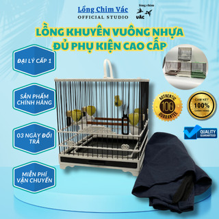 Lồng khuyên vuông, lồng khuyên nhựa, lồng khuyên để bàn đầy đủ phụ kiện cao cấp