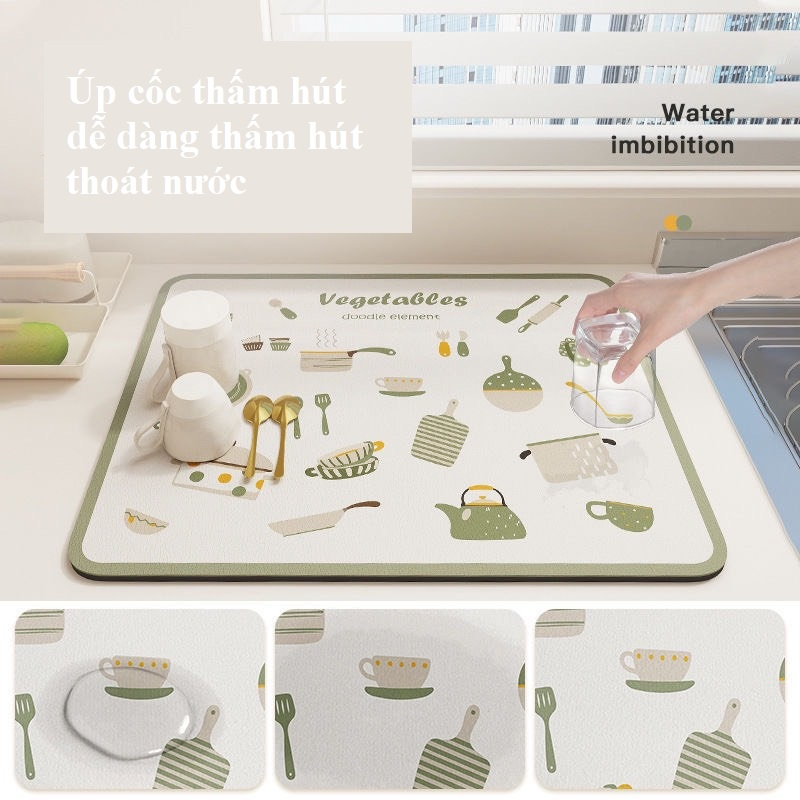Thảm lót úp chén cốc bát thấm hút nhanh tiện lợi chất liệu bùn tảo phong cách hiện đại