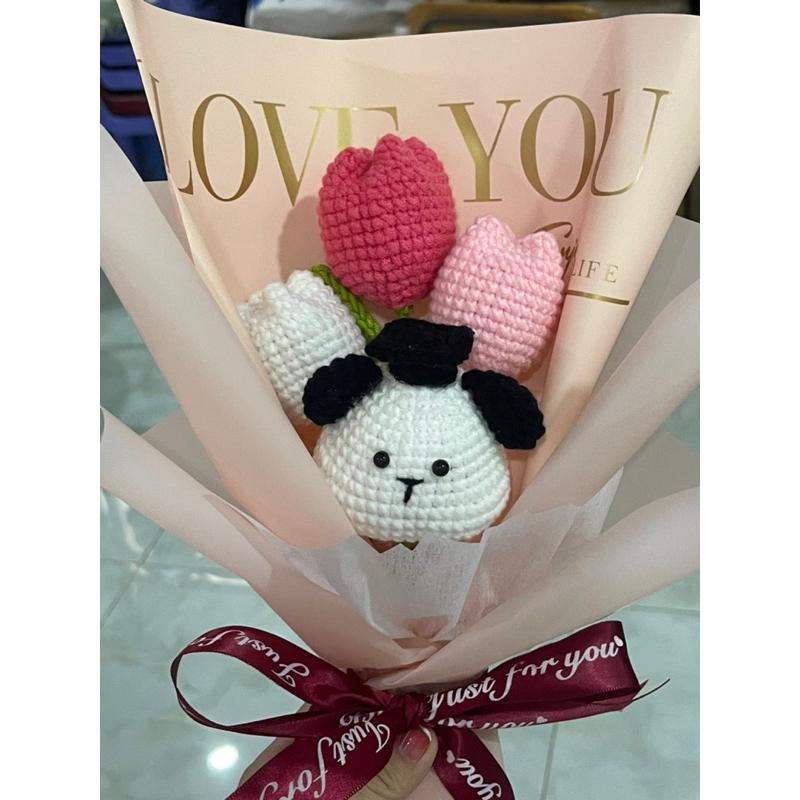 Hoa Tulip hồng bằng Len - August's Flowers- Quà tặng handmade