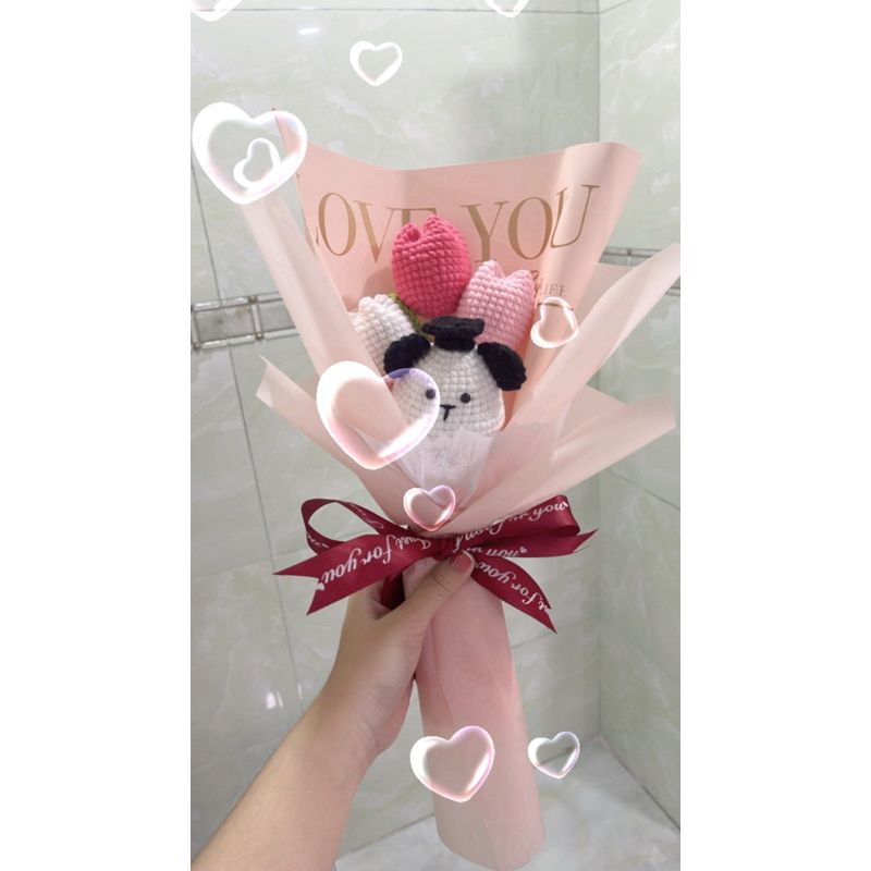 Hoa Tulip hồng bằng Len - August's Flowers- Quà tặng handmade