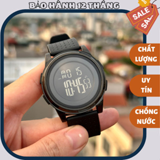 Đồng hồ điện tử Nam siêu mỏng mặt tròn, đồng hồ siicol sang trọng đồng hồ nam dây da mặt tròn có đèn SKMEI OC236