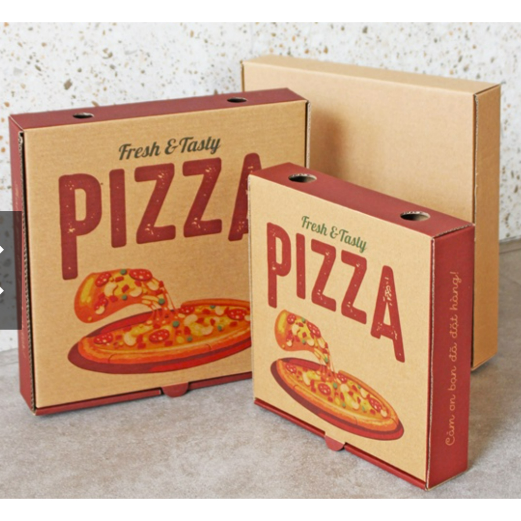 HỘP ĐỰNG PIZZA - In màu - dày dặn - kích thước 16cm, 18cm, 20cm, 22cm, 24cm, 26cm