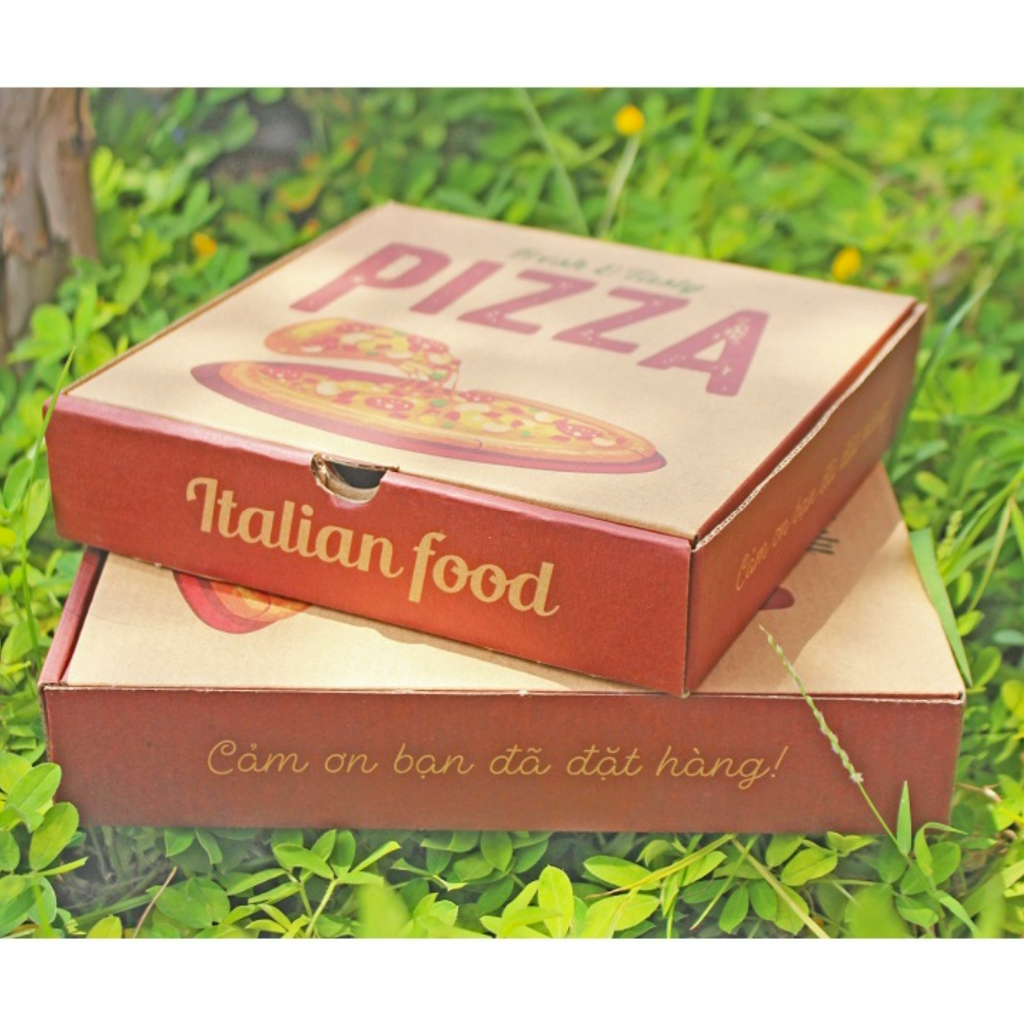HỘP ĐỰNG PIZZA - In màu - dày dặn - kích thước 16cm, 18cm, 20cm, 22cm, 24cm, 26cm
