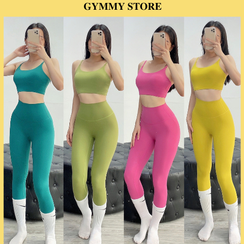 Sét Bộ Đồ Tập Gym Yoga Lulu Bra Kèm Mút Thun Lạnh Mịn Cao Cấp Gymmy B009