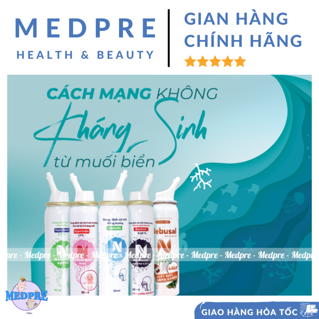 Dung dịch nước muối biển sâu xịt mũi/ xịt tai Nebusal Spray/ Nebusal Ear Spray - Vệ sinh, bảo vệ tai mũi cả nhà - Medpre