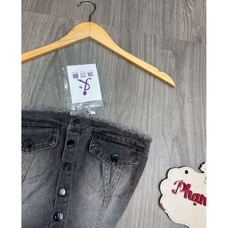 set áo ống+ quần short jeans nút
