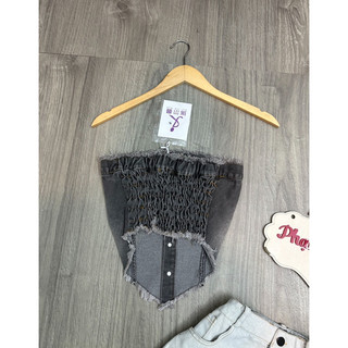 set áo ống+ quần short jeans nút
