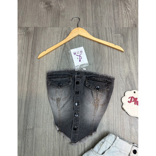 set áo ống+ quần short jeans nút