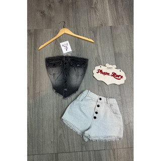 set áo ống+ quần short jeans nút