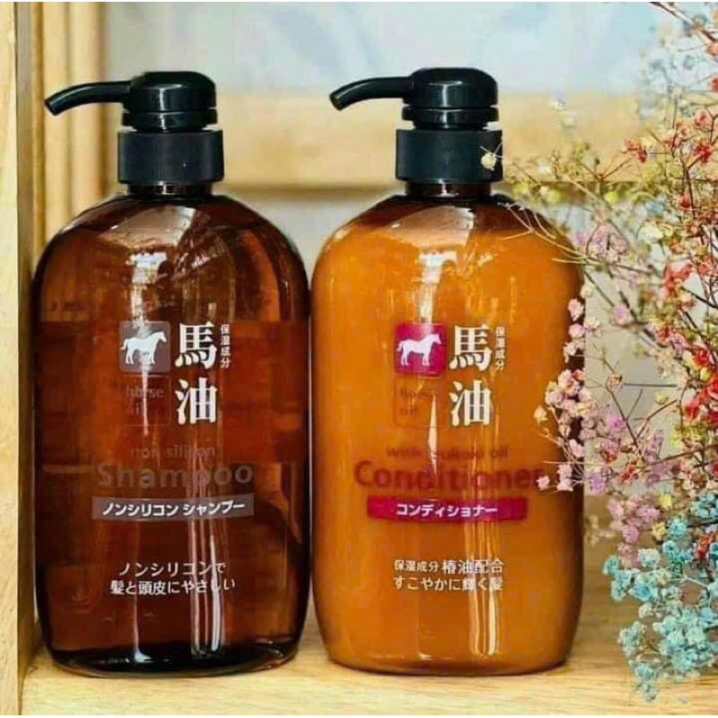 Cặp Dầu gội và dầu xả mỡ ngựa Horse oil Nhật Bản 600ml