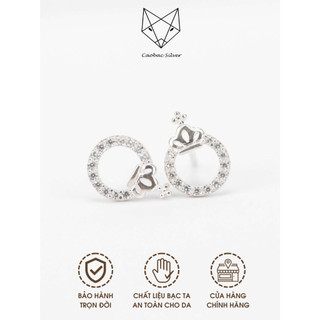 Bông Tai Bạc Nữ CaoBac Silver Hoạ Tiết Tròn Rỗng Đỉnh Hình Vương Miện Xinh Xắn Cho Nữ