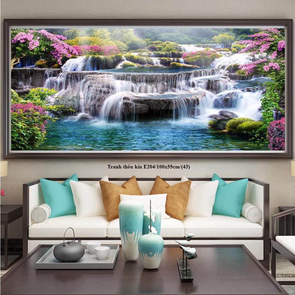 Tranh thêu kín phong cảnh Sơn Thủy- Tiền Vào Như Nước