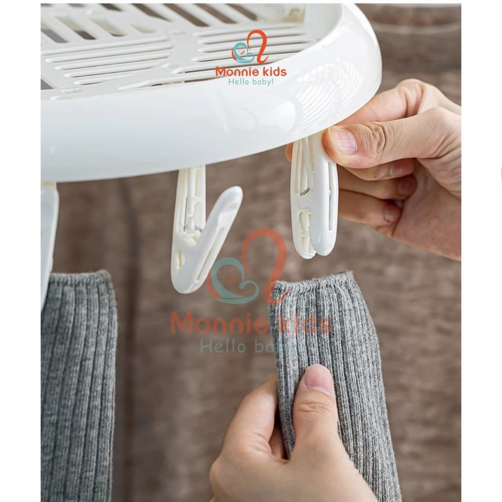 Móc chùm nhựa phơi quần áo cho bé, móc treo phơi đồ dùng trẻ em xoay tròn - Monnie Kids