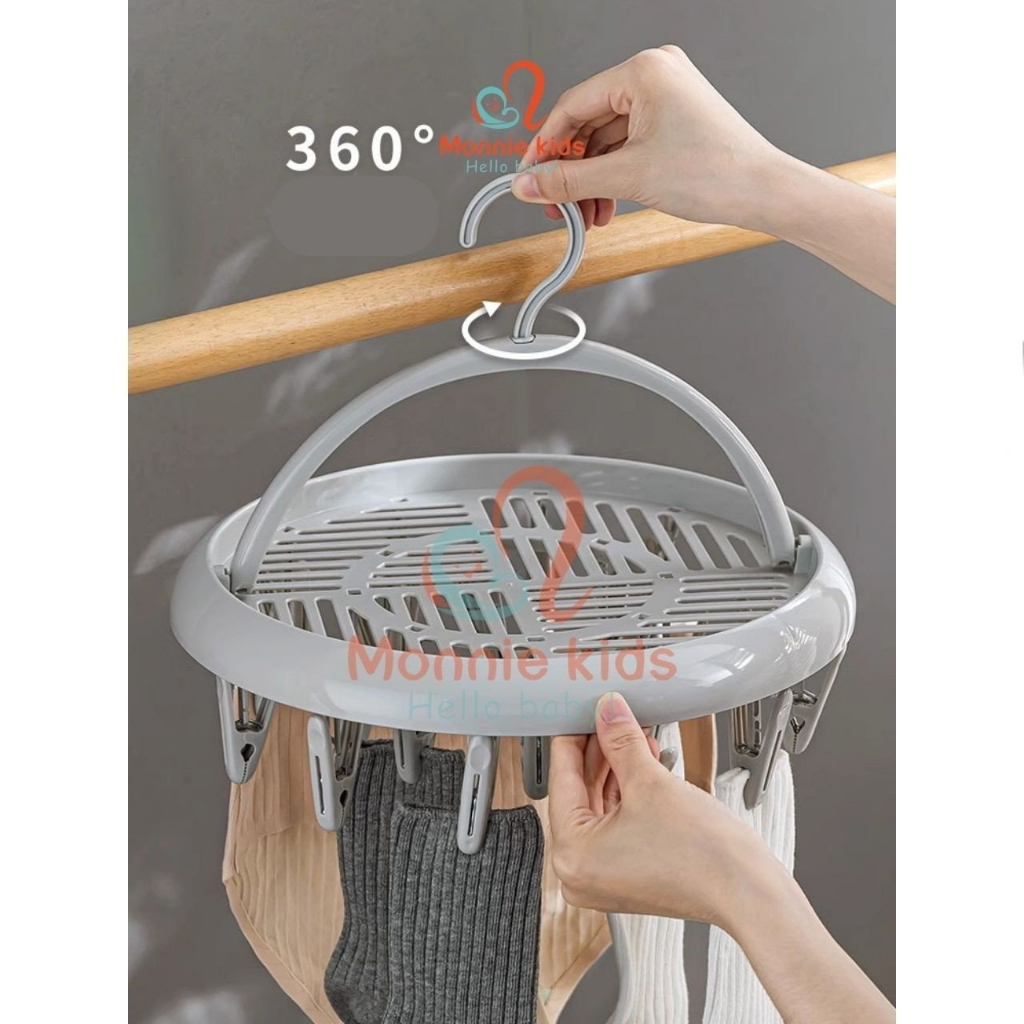 Móc chùm nhựa phơi quần áo cho bé, móc treo phơi đồ dùng trẻ em xoay tròn - Monnie Kids
