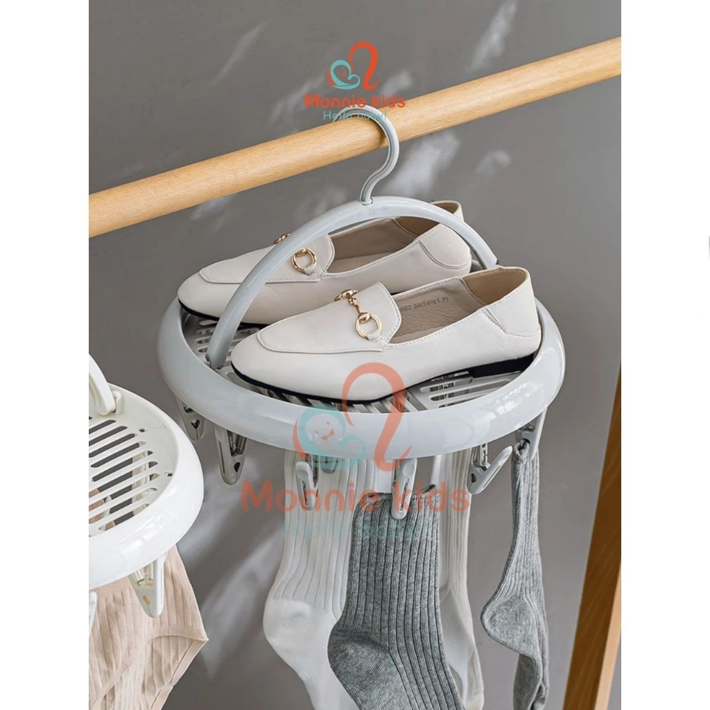 Móc chùm nhựa phơi quần áo cho bé, móc treo phơi đồ dùng trẻ em xoay tròn - Monnie Kids
