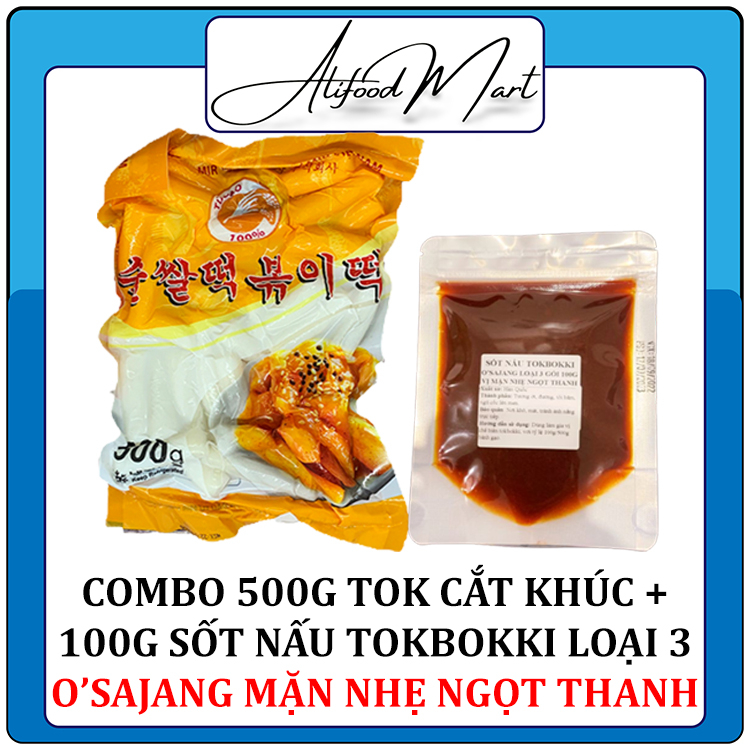 Combo 500g Bánh Gạo Cắt Khúc Gói Vàng + 100g Sốt Tokbokki