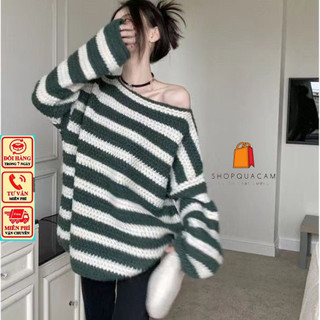 Áo Len Cổ Thuyền Dáng Dài From Rộng Phong Cách Hàn Quốc Phối kẻ Sọc Ngang Màu Dễ Mặc Phù Hợp Mọi lứa Tuổi Shopquacam