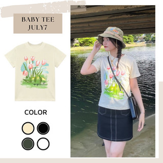 Áo Baby Tee TULIP GARDEN JULY7 chất liệu 100% cotton - Áo Thun croptop form nữ 2 màu ĐEN/KEM/XÁM 🖤