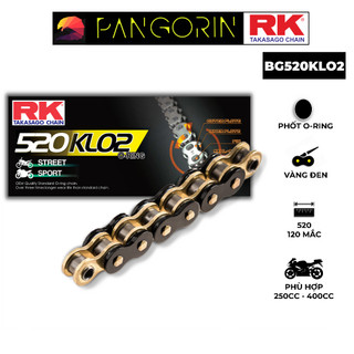 Sên xe phân khối lớn RK Takasago Chain mã BG-520-KLO2, màu vàng đen, phốt cao su O-ring, kích thước 520, 120 mắc sên