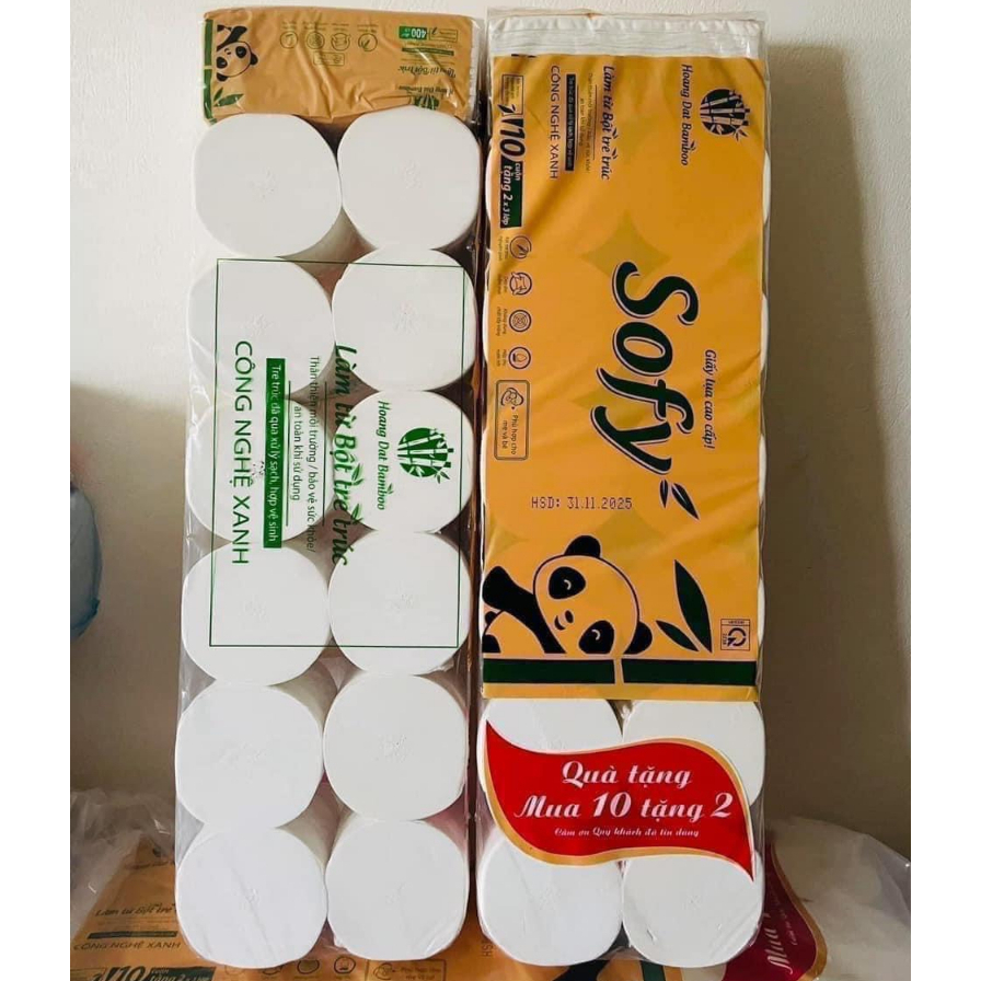 Giấy Vệ Sinh Gấu Trúc Sofy Gấu Dâu/Vàng Không Lõi 10+2 cuộn - Tặng Kèm 1 Gói Khăn Giấy 400 tờ