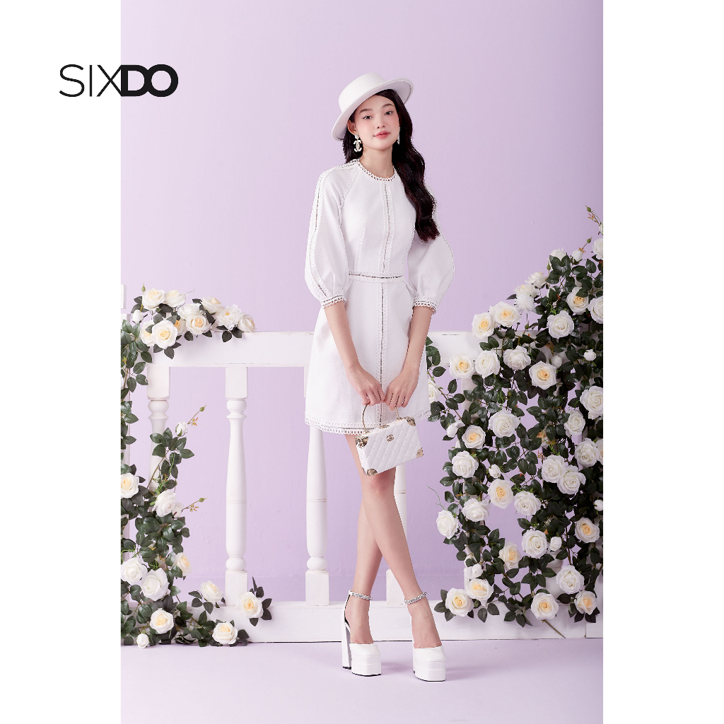 [Mã FATREND0503 giảm đến 30k đơn từ 99k] Đầm thô trắng SIXDO (White Balloon Sleeves Mini Raw Dress)