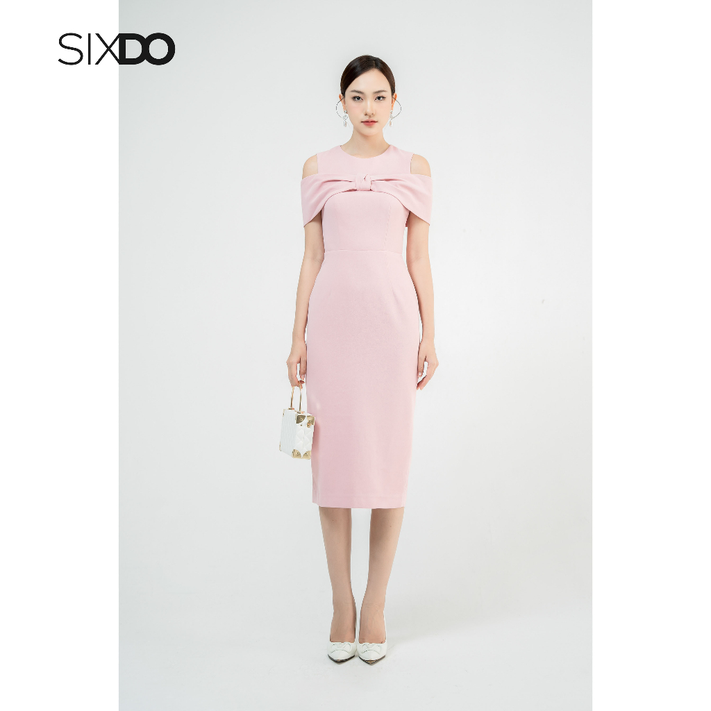 Đầm khoét vai SIXDO (Pink Cape Midi Woven Dress)