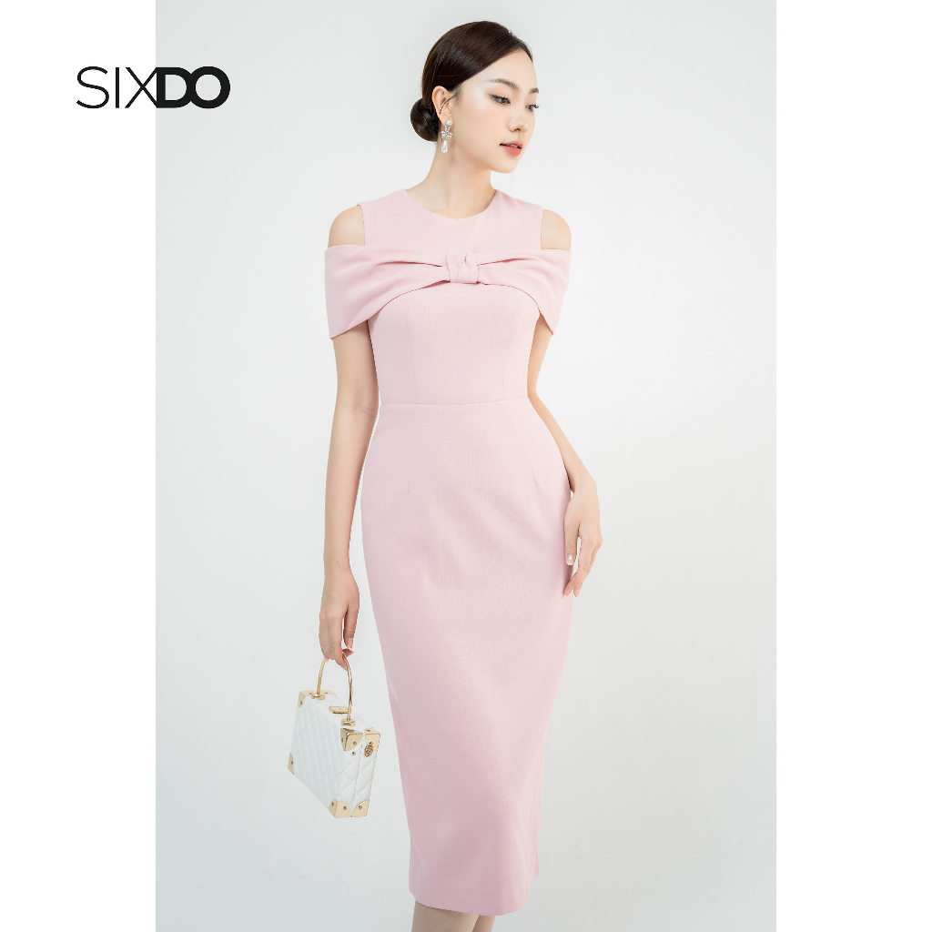 Đầm khoét vai SIXDO (Pink Cape Midi Woven Dress)