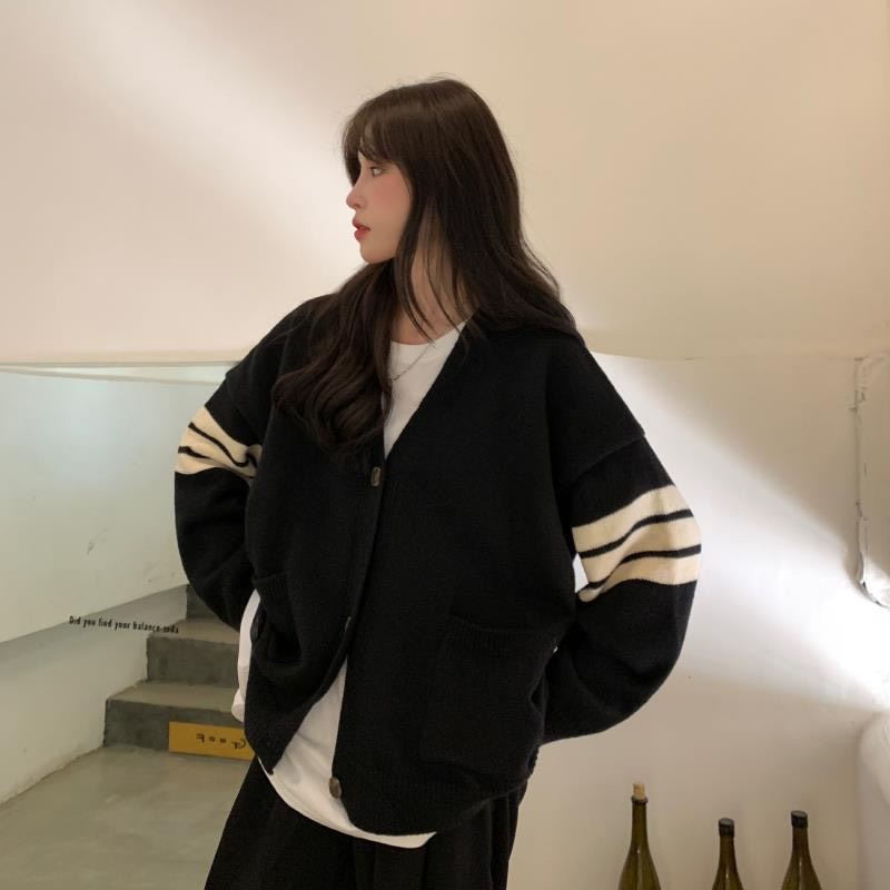 Áo Khoác Len, Áo Cardigan Dáng Dài Tay Dài From Rộng Bigsz Tay Phối 2 Sọc 2 Bên Phù Hợp Mặc Đi Chơi, Dạo Phố Matmat